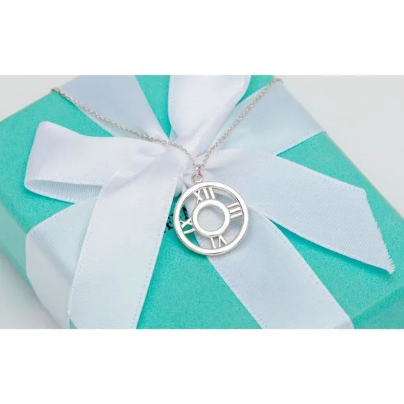 Tiffany & Co. Vintage Atlas Circle Pendant Roman Numerals Cutout Necklace Silver - Picture 5 of 8